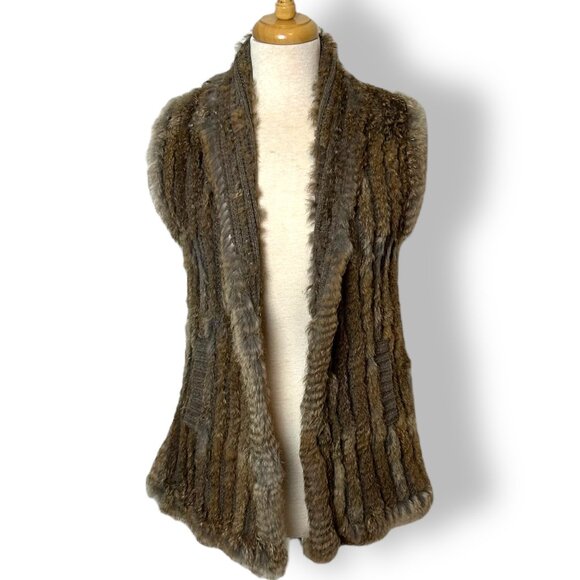 Marc by Marc Jacobs Rabbit Fur Knit Wool Vest Pockets OS Natural Color - Picture 1 of 11